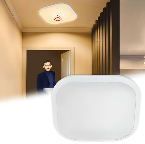 SUBTLETY LED Deckenleuchte 24W Lampe mit Radar Bewegungsmelder Innen IP44 Deckenlampe Motion Sensor 1920LM Warmweiß Leuchte Decken Licht für Balkon Flur Garage Treppe Gang, 30x30x6cm
