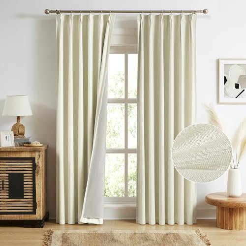 MAIHER Verdunkelungsvorhänge, extra lang, Leinen-Mischgewebe, plissierte Rückseite, 3,4 m Länge, mit Haken für Schienensystem, B 40 x L 132 cm, 2 Bahnen