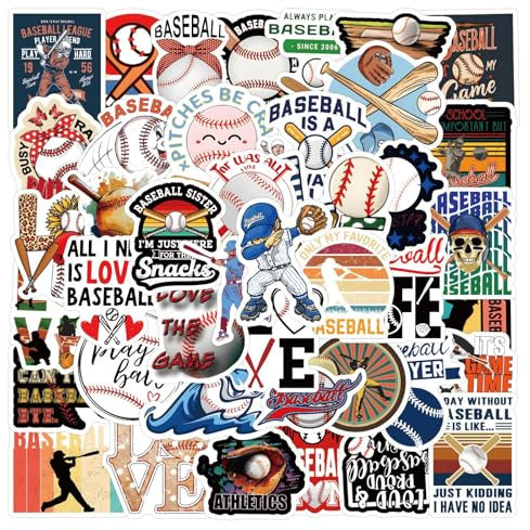 Bric dodo 60 Stück Baseball Aufkleber Auto Laptop Telefon Gitarre Skateboard Motorrad Fahrrad Baseball Stickers Set Vinyl Wasserdicht Aesthetic Aufkleber für Jugendliche Kinder Erwachsene
