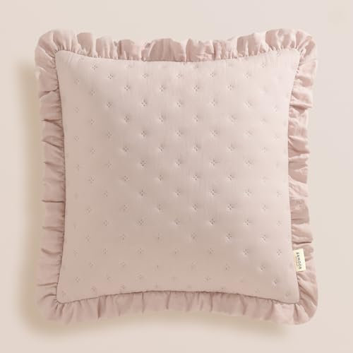 ROOM99 Molly 45 x 45 cm Zierkissenbezüg Kissenbezüg Kissenhüll Dekorative Dekokissen Wurfkissenbezug Deko Aesthetic Modern Schlafzimmer Wohnzimmer mit Rüsche Puderrosa,1 Stück