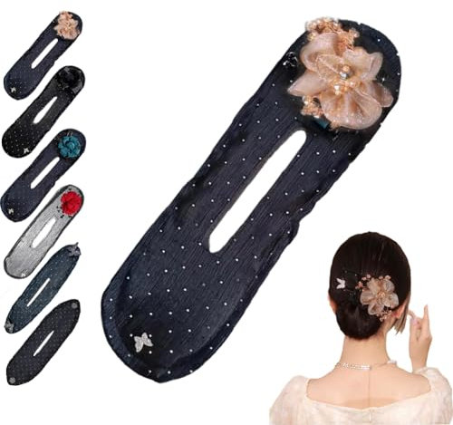 Ball Hair Clip, Hand Embroidered Flowers Deft Bun, Deft Bun Hair Twister, Lazy Hair Curler Deft Bun Maker, Flower Hair Bun Roller for Long Thick Hair Accessories for Women Girls