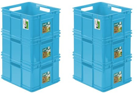 6x Euro Stapelbox 28l - 43 x 35 x 24 cm - Eco Aufbewahrungsbehälter Euro-box Stapelkasten Transport Eurobehälter aus PP, Sky Blue