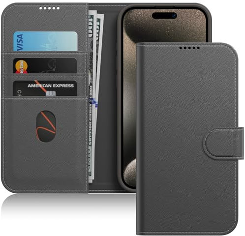 JETech Coque Portefeuille pour iPhone 15 Pro 6,1 Pouces, Étui Housse Magnétique à Rabat en Cuir PU Antichoc avec Porte-Carte, Fonction de Support et Protection de Caméra (Titane Naturel)