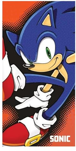 damaloo Kinder Handtuch groß aus Baumwolle passend für Sonic Fans – Duschtuch für Jungen, Mädchen & Erwachsene - Badetuch XXL Rot 70x140