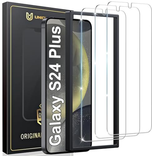 UniqueMe 3 Pièces Verre Trempé pour Samsung Galaxy S24 Plus Protection Ecran, Protection de Positionnement, HD Transparent, Compatible avec ID d'empreintes Digitales