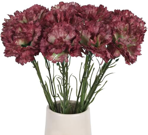 ICBOX Künstliche Nelken, rote Vintage-Seidenblumen, realistische künstliche Nelken mit Stielen für Heimdekoration, Hochzeit, Brautstrauß, Geburtstag, Blumenarrangements, 12 Stück