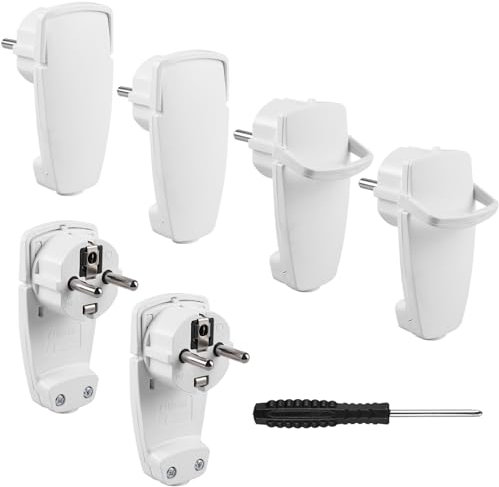 Pack de 6 fiches coudées de contact de protection 250V 16A Fiche plate Schuko Fiche européenne avec poignée rabattable, fiche Schuko coudée, fiche de contact de protection IP20