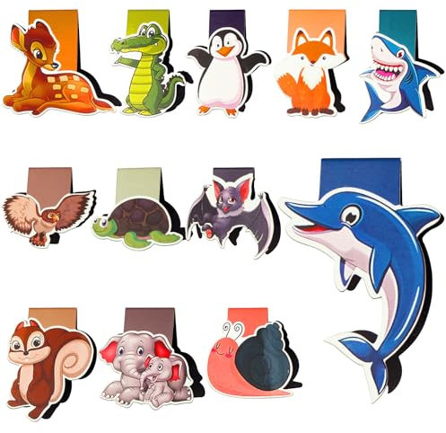 Lesezeichen Magnetisch Kinder,12 Stück Tiere Magnetische Lesezeichen, Magnetlesezeichen Markierungen, Kleine Geschenke für Schüler, Junge, Mädchen, Buchliebhaber, Schule, Lesezeichen Kinder Mitgebsel