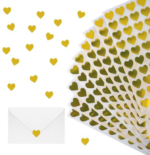 SSKHE 200 Stück Glitzer Herz Aufkleber Herz Aufkleber für Weihnachtsdekoration, Selbstklebende Herzform Aufkleber Dekoration Basteln Glänzend in Gold DIY Handwerk Scrapbooking Umschlag Dichtung