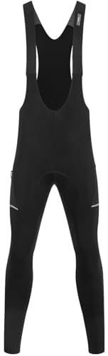 Santic Fahrrad-Trägerhose Herren Thermo Hohe Elastizität Fahrradhose Lang Gepolstert mit Netzseitentasche Schwarz L