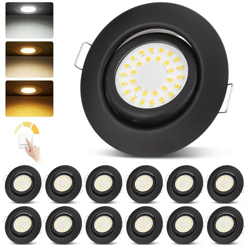 cloksh LED Einbaustrahler 230V Dimmbar Schwarz LED Spots 5W IP44 Bad Einbauleuchten Schwenkbar Deckenspots,Warmweiß Neutralweiß Kaltweiß deckenleuchte für Badezimmer Küche Wohnzimmer,12er Set