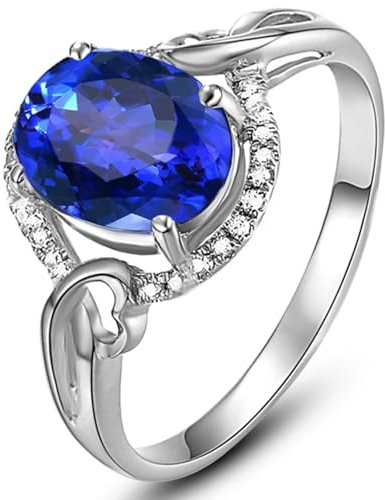 Tolldek Gold 18 Karat Ring, Hohl Design Trauringe mit Tansanit 3.2ct Ovalschliff, Antragsring Au 750 Verlobungsring Echt Gold Schmuck, Gr.69 (22.0)