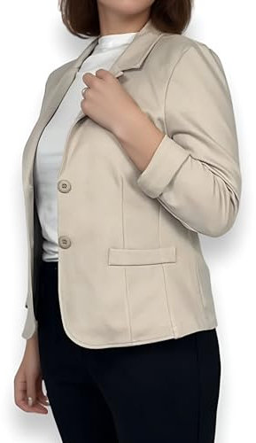 Ballandoro Blazer Donna Elegante Corto - Giacca Cerimonia Leggera Made in Italy, Completo Abbigliamento Casual e Tailleur Eleganti Taglie Forti (IT, Testo, S, Regular, Regular, Beige Chiaro)