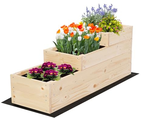 MODO24 Hochbeet Holz, 3-stufiger, Blumenkasten 36x30x93 cm, Natur | Komplettes Anzuchtset inkl. Schrauben, Dekoratives Gemüsebeet, Kräuterbeet & Blumenkasten für Garten und Terrasse