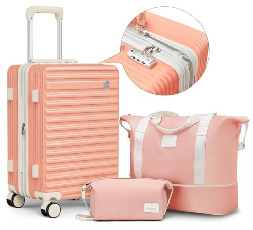 Joyway Hartschalen Koffer Set 3 Stück,Handgepäck Reisekoffer 4 Rollen Leicht, Rollkoffer mit Trolley und TSA-Schloss, S, 35L+30L,Rosa