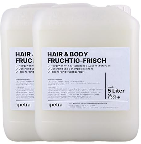 Hair & Body Fruchtig und Frisch [2 × 5 Liter Kanister] 2-in-1 Duschgel und Shampoo für Haar und Körper mit Duft nach knackig frischen Äpfeln, Apfelduft (Weiß)