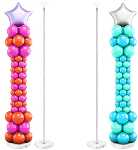 QWORK® 2 Pièces supports de colonnes à ballons réglables, 2M support à ballons avec accessoires, pour décorations d'anniversaire, de mariage, de remise de diplômes et de Noël