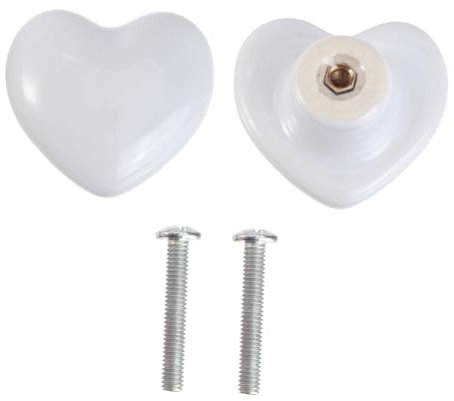 NUOBESTY Keramik Schubladengriffe Herzförmig Einloch Möbelknöpfe Weiß 2 Stück Für Schrank Kommode Wohnzimmer Büro