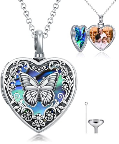 enjoylifecreative Personalisierte Herz Urnen Medaillon Halskette Für Asche Und Bilder 925er Sterlingsilber Individuelle Medaillon Kremationskette Für Asche Gedenkschmuck Für Frauen