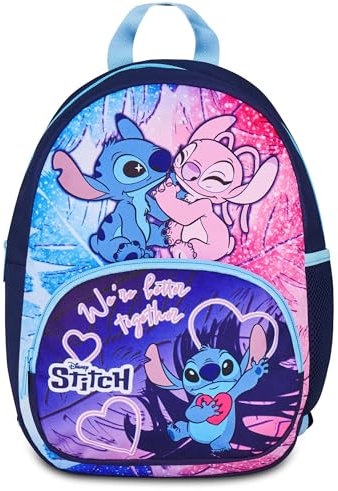 Seven Lilo & Stitch Kindergartenrucksack, Blau, Fronttasche mit Reißverschluss, Tasche für Trinkflasche, Kindergarten und Freizeit, Mädchen, blau, Taglia unica, Casual