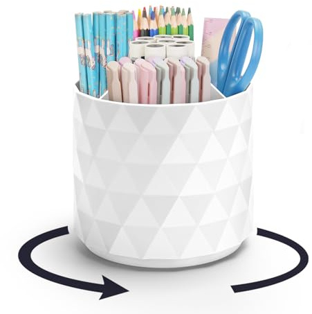 minimaliving Stifte Organizer,Funkelnder diamantartiger Stiftehalter mit 360° Drehung – Schreibtisch Zubehör mit 5 Fächern für Büro,Schule,Zuhause,Kunstbedarf(Reinweiß)