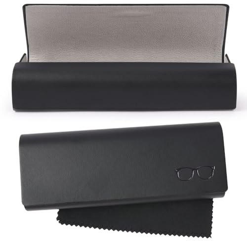 AOOSA Custodia Occhiali Rigida, Portatile Porta Occhiali da Vista per Donna Uomo, Pelle PU Premium Custodia Occhiali da Sole con Panno in Microfibra, per viaggi, lettura, studio e lavoro, nero