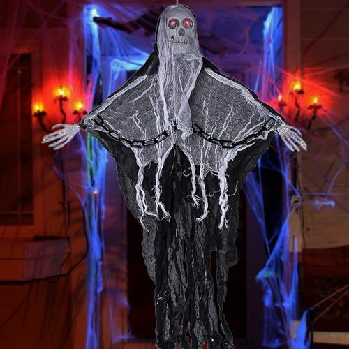Fancysky Halloween Hanging Ghost Decoration, Sensenmann Hängedekoration, Hängende Skelett Geister Dekoration, Halloween Sensenmann, Skeleton Stake, für Innen und Außendekoration, Gärten, Horrorparty