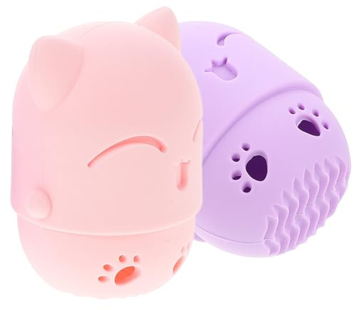 MOTHNUR Lot De 2 Porte-éponges Pour Maquillage Chat En Silicone, Coloris Rose Et Violet, Anti-poussière Et Anti-chute, Compact Et Portable, Pour Femmes Et Voyages