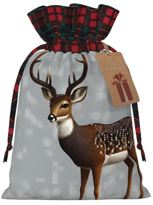 Grey plum deer Christmas Tree Hanging Gift Bags Jute Drawstring Sacks with, Eco-Friendly Festive Decor & Small Present Bag for Xmas Tree