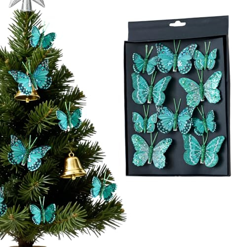 Schmetterlings Weihnachtsschmuck Set, 10 Stück Glitzernde Hohle Schmetterlinge, Bunte Weihnachtsdekoration mit Clips für Hochzeiten, Geburtstage und Feiertage