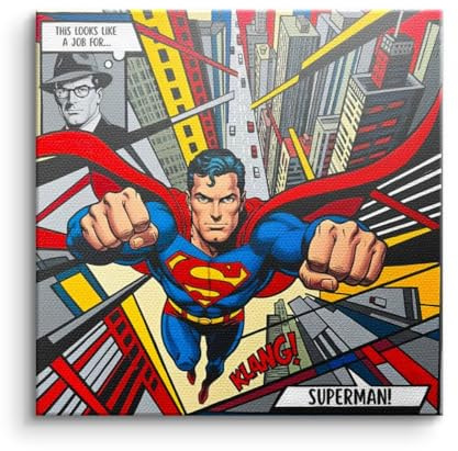 CANVEO Superman Poster Leinwand Bild, Comic Wandbild, Superhelden Deko Geschenk, Kunstdruck Wandkunst quadratisch