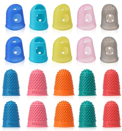 20 Stück Gummi Fingerspitzen, Fingerhut Nähen, Mehrfarbige Fingerlinge, Fingerschutz Silikon, Wiederverwendbarer Fingerhüte für Geldzählen, Schreiben, Sortieren,Saitenübung