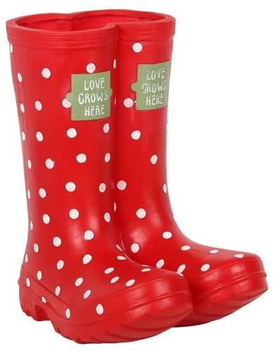 W-Direct Red Welly Boot Planter – Polka Dot Wellington Plant Pot – Outdoor Garden & Porch Decor