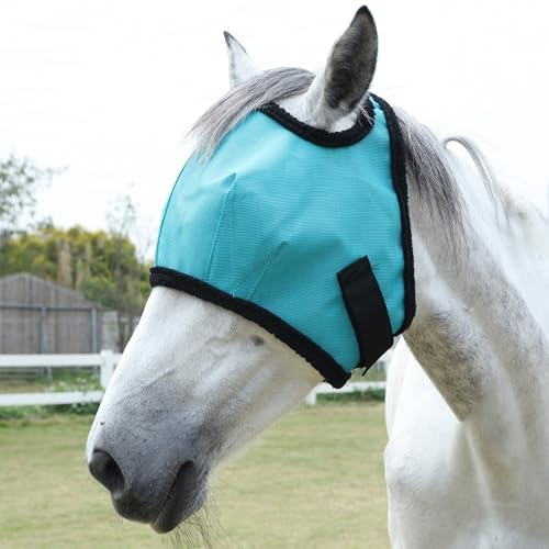 LEAFOREST Masque anti-mouches pour cheval - Protection UV en maille - Sans oreilles - Pour âne, équin, cheval - Bleu