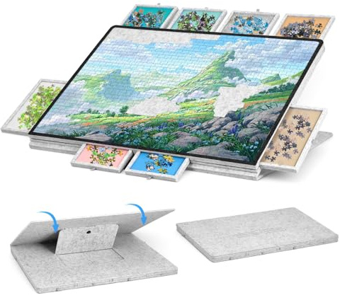 MINENICE 1000 Puzzles Kippbares Puzzlebrett Mit 2-In-1-StäNder Und Abdeckung, Ultraleichter Puzzletisch Aus Filz, Tragbarer Puzzletisch Mit 8 Schubladen,3 verstellbare Winkel
