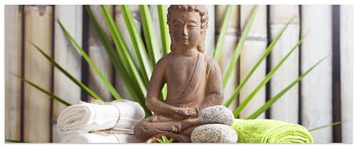 wandmotiv24 Leinwandbild Buddha und Sauna Wellness 100x40cm (BxH) M0962