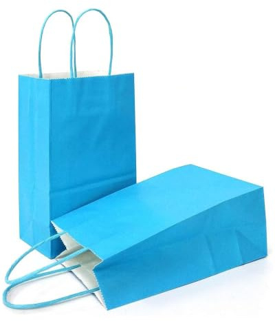 AZOWA Blue Gift Bags Mini Kraft Paper Bags With Handles (12 x 6 x 15 CM, Light Blue, 25 Pcs)