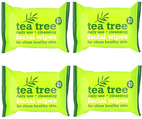 4 Packs of Australian Tea Tree & Peppermint Daily Cleansing Wipes | 100 Facial Wipes for Oil/Makeup Removal and Clean & Healthy Skin