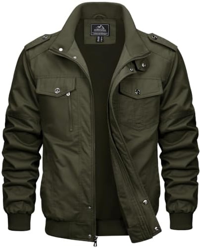 MAGCOMSEN Blouson Cargo Militaire pour Hommes Léger Coupe-vent en Coton Décontracté Mi-saison avec Col Rabattu Zippe et Multipoches