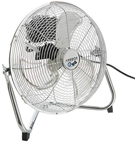 Arebos Ventilador Industrial 30 cm - Ventilador Suelo Silencioso 120W - Ventilador de Piso - 3 niveles de Velocidad - Angulo de Inclinación Ajustable - Plata