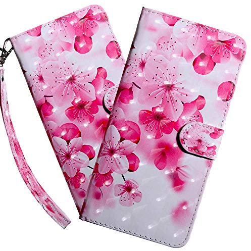 LEMAXELERS Galaxy M21 Hülle,Samsung Galaxy M21 Handyhülle Glitzer 3D Rosa Kirschblume Blumen Flip Case PU Leder Cover Magnet Schutzhülle Tasche Ständer Handytasche für Samsung Galaxy M21,BX Cherry