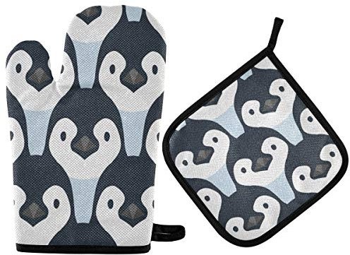 HMZXZ RXYY Niedlich Pinguin Babies Ofenhandschuhe Gesteppt Baumwolle Beschichtung Topflappen BBQ Handschuhe-Ofenhandschuhe Hitzebeständig Küche Sicher Matten für Backen Kochen