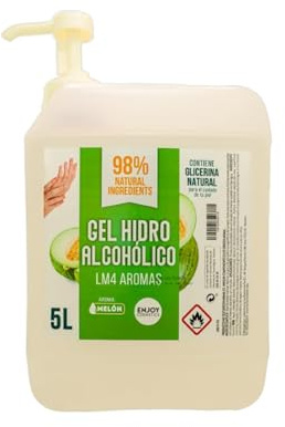 ENJOY COSMETICS - Gel hydroalcoolique parfumé au melon 5 L | 70% d'alcool | À la glycérine naturelle | Pour le soin de la peau | 98% d'ingrédients naturels | Idéal pour la maison et les entreprises