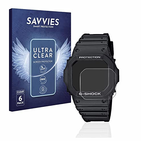 savvies Protector Pantalla para Casio G-Shock GW-M5610-1ER (6 Unidades) Película Ultra Transparente