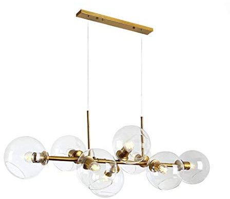 ZRABCD Lámpara Lámpara Colgante Candelabro Lámpara de Techo Nordic 8-S Bola de Cristal, Island S 110Cm Globo Dorado Colgante Cristal Transparente Esférico Mid Century Ajustable en Altura,Dorado,110Cm