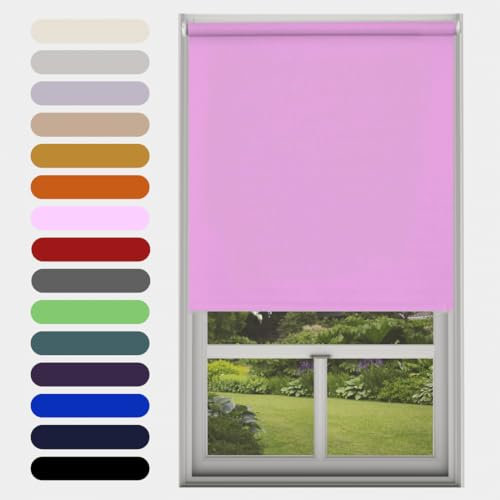 Pink Blackout Roller Blind Metal Fittings Trimmable UV Protection Thermal Properties Premium Fabric Home Office Bedroom Kids Room Child Safe Easy Fit 120cm Width x 160cm Drop