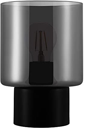 EGLO Tischlampe Gorosiba, Nachttischlampe mit Rauchglas Lampenschirm, Tischleuchte Wohnzimmer aus Metall und Glas bedampft in Schwarz, E27 Fassung, 22 cm