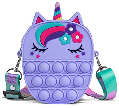 Sichy Poppet Pop it Borsa, 2 in 1 Unicorno Fidget Bag Toy Pop Bubble Push It Borsa a Tracolla, Borsa per Giocattoli Sensoriali Fidget, Antistress Silicone Borsa, Regali per Bambini e Donna