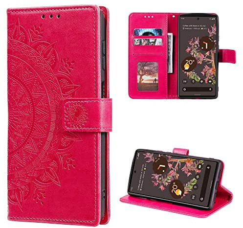 CoverKingz Klapphülle kompatibel mit Google Pixel 6 - Schutzhülle mit Kartenfach zum aufklappen - Klapphandyhülle Case klappbar Motiv Mandala Pink