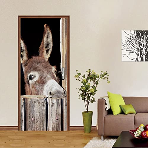 XAONUO 3D Drucken | Tür Bekleben Mit Türtapete Selbstklebend Tier Esel Muster 88X200Cm | Tür Verschönern Mit Türfolie | Türaufkleber Xxl Türbilder | Türposter Türklebefolie
